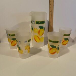 Retro 70's Lemonade 4 Tumblers Glasses Pitcher
